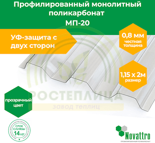 Профилированный поликарбонат Novattro МП-20 1,15х2,0 м