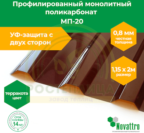 Профилированный поликарбонат Novattro МП-20 1,15х2,0 м